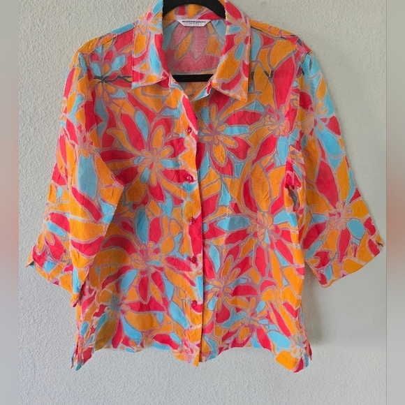 Allison Daley Womens Floral Shirt Sz L Mixed Print Button Up Short Sleeve Boho - Picture 2 of 9